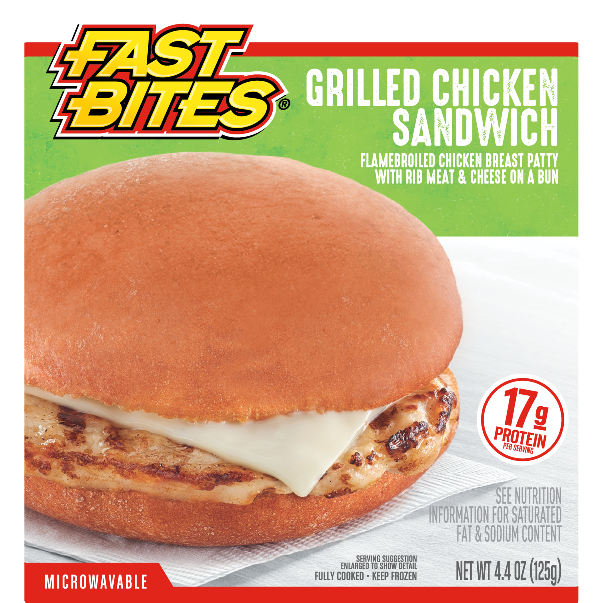 slide 1 of 11, Fast Bites Grilled Chicken Sandwich, 4.4 oz (Frozen), 124.74 g