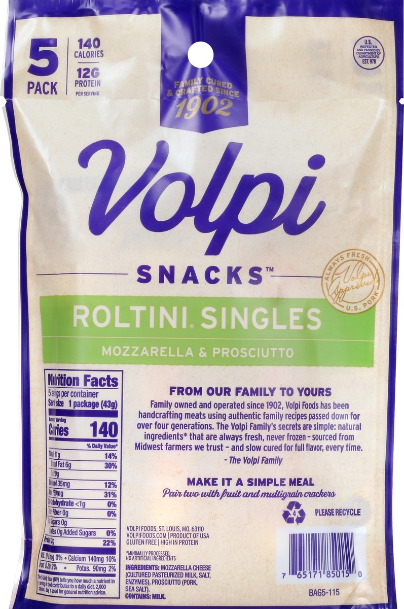 slide 7 of 9, Volpi Keto-Friendly Volpi Roltini Singles with Mozzarella & Prosciutto 5pk, 5 ct