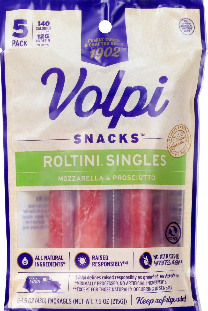 slide 2 of 9, Volpi Keto-Friendly Volpi Roltini Singles with Mozzarella & Prosciutto 5pk, 5 ct