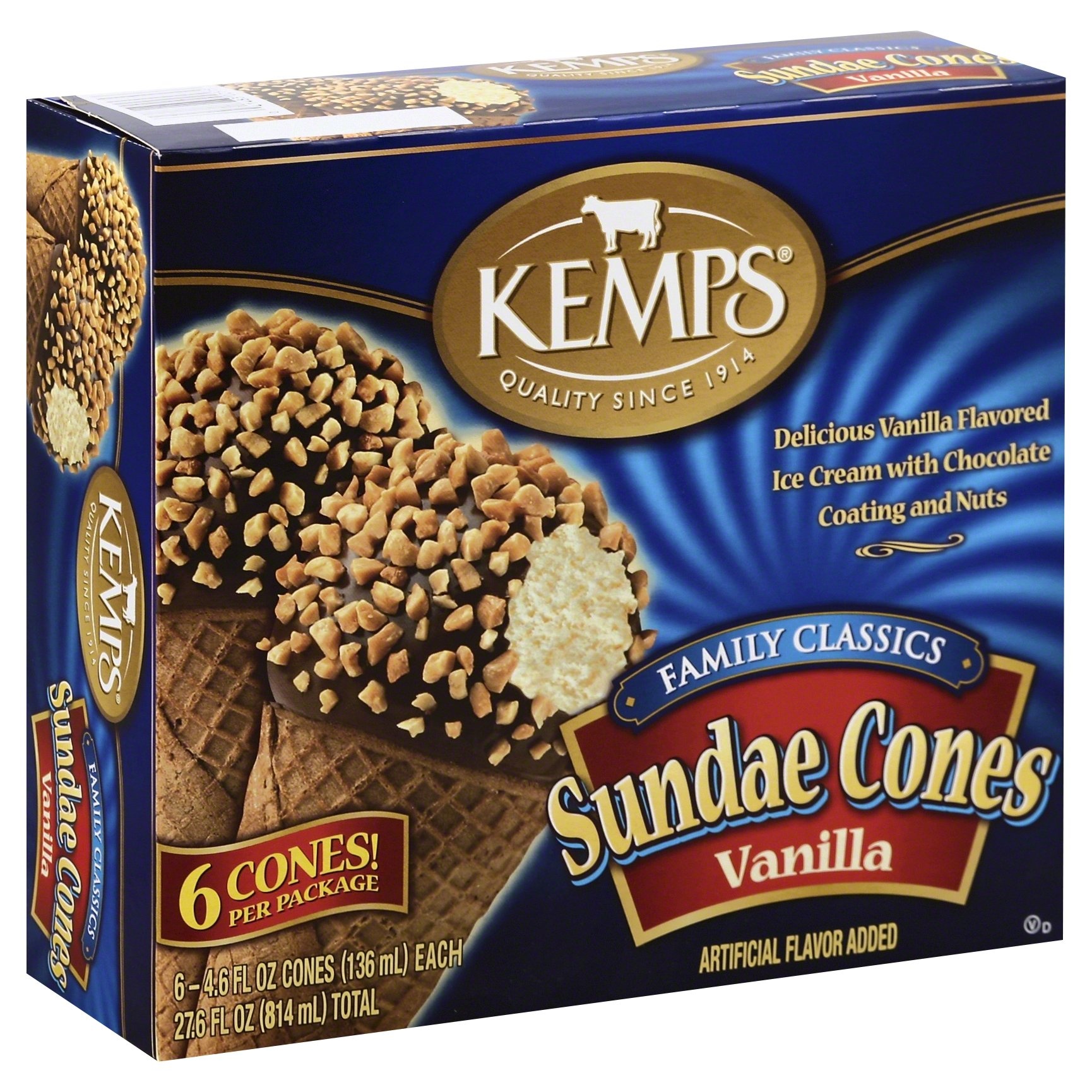 slide 1 of 1, Kemps Vanilla Sundae Cones, 6 ct