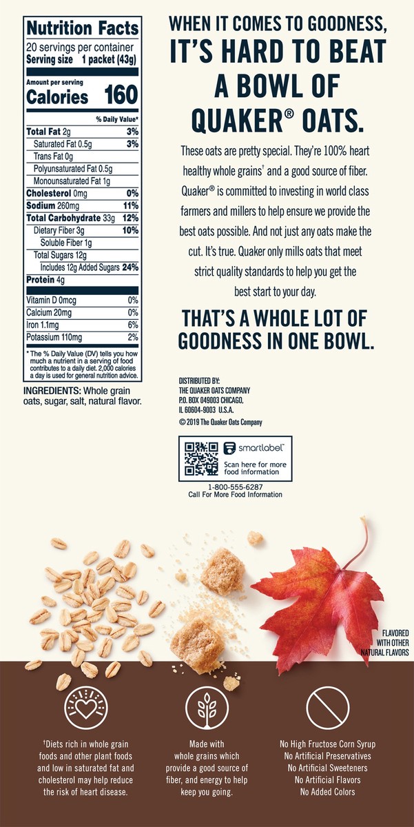 slide 2 of 7, Quaker Oatmeal, Instant, Maple & Brown Sugar, Value Pack, 20 ct