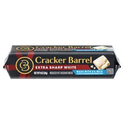 Cracker Barrel Extra Sharp White Cheddar Cheese with 2% Milk, 8 oz Block