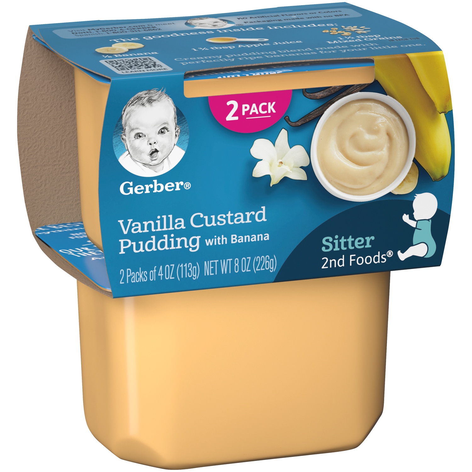 Gerber Sitter 2nd Foods Vanilla Custard Pudding with Bananas 2 ct; 4 oz ...