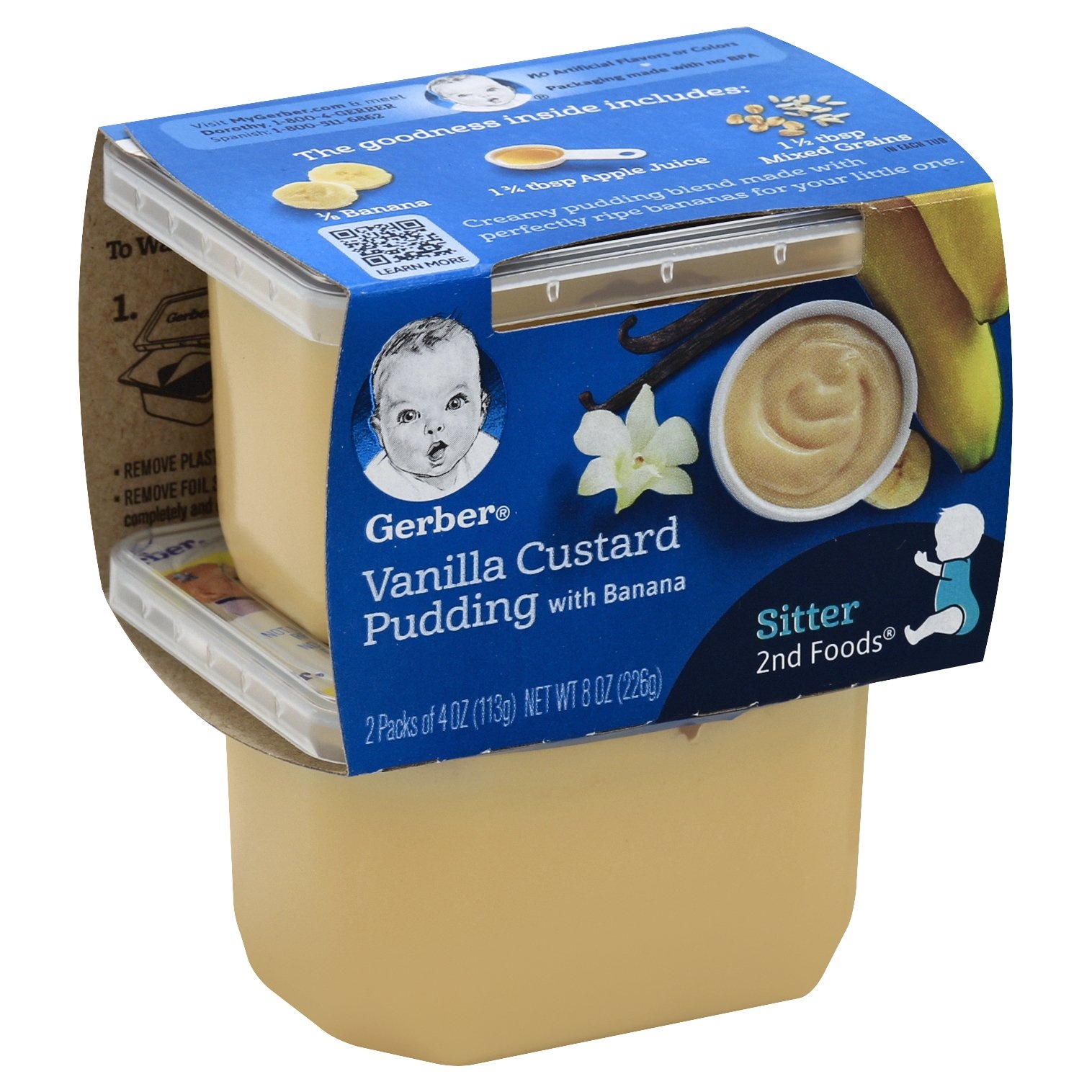 Gerber Sitter 2nd Foods Vanilla Custard Pudding with Bananas 2 ct; 4 oz ...