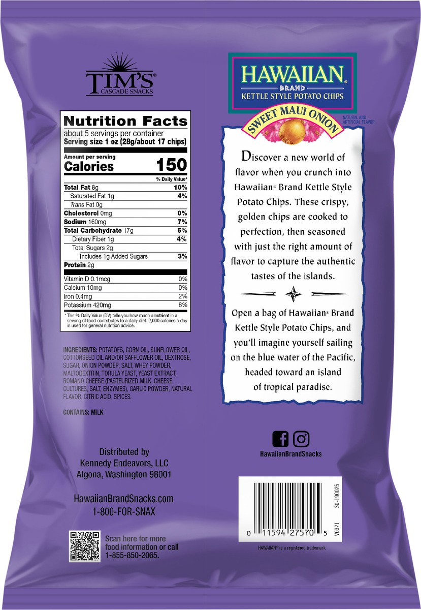 slide 3 of 12, Hawaiian 4.75 oz Hawaiian Brand Sweet Maui Onion Kettle Style Potato Chips, 4.75 oz