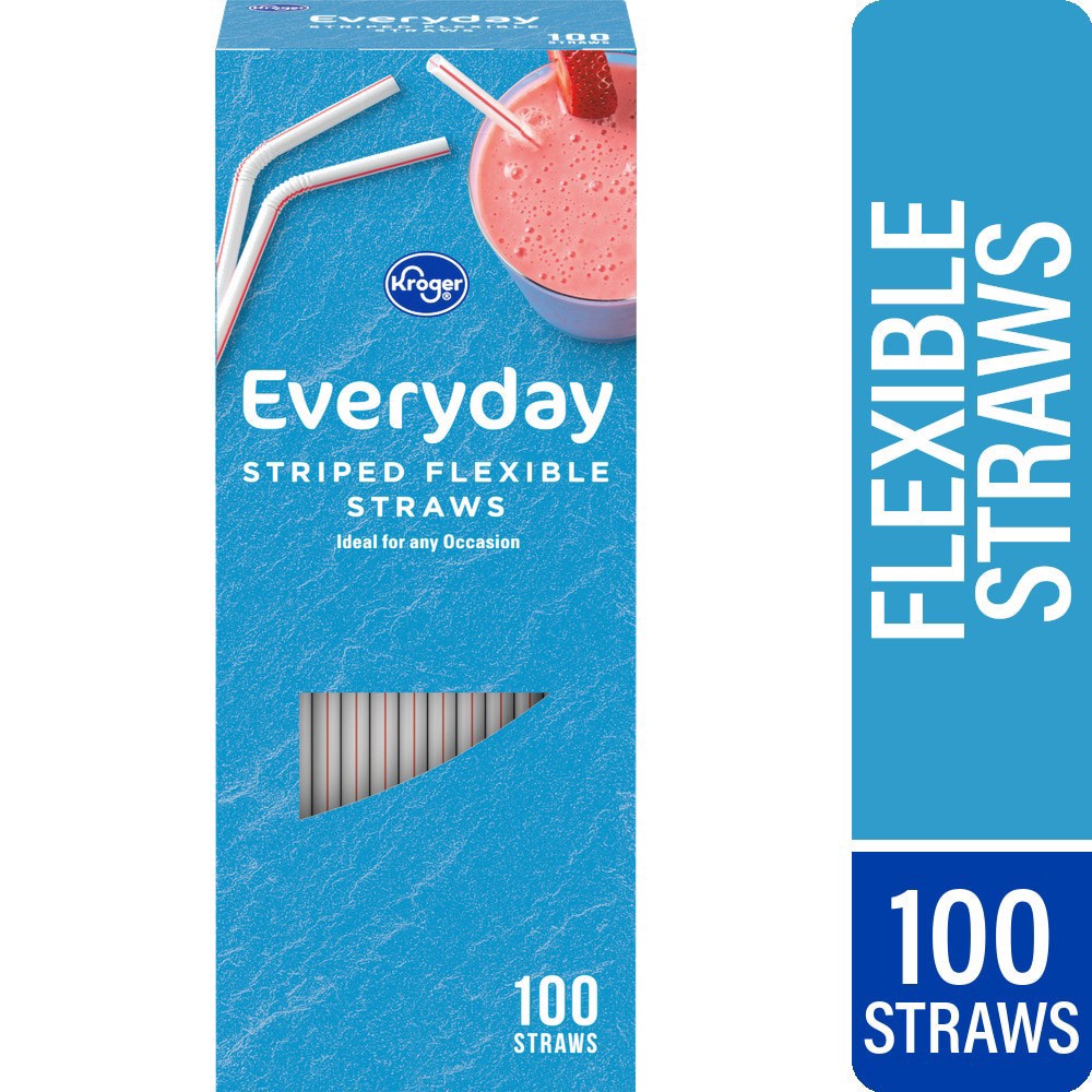 slide 1 of 4, Kroger Everyday Striped Flexible Straws, 100 ct