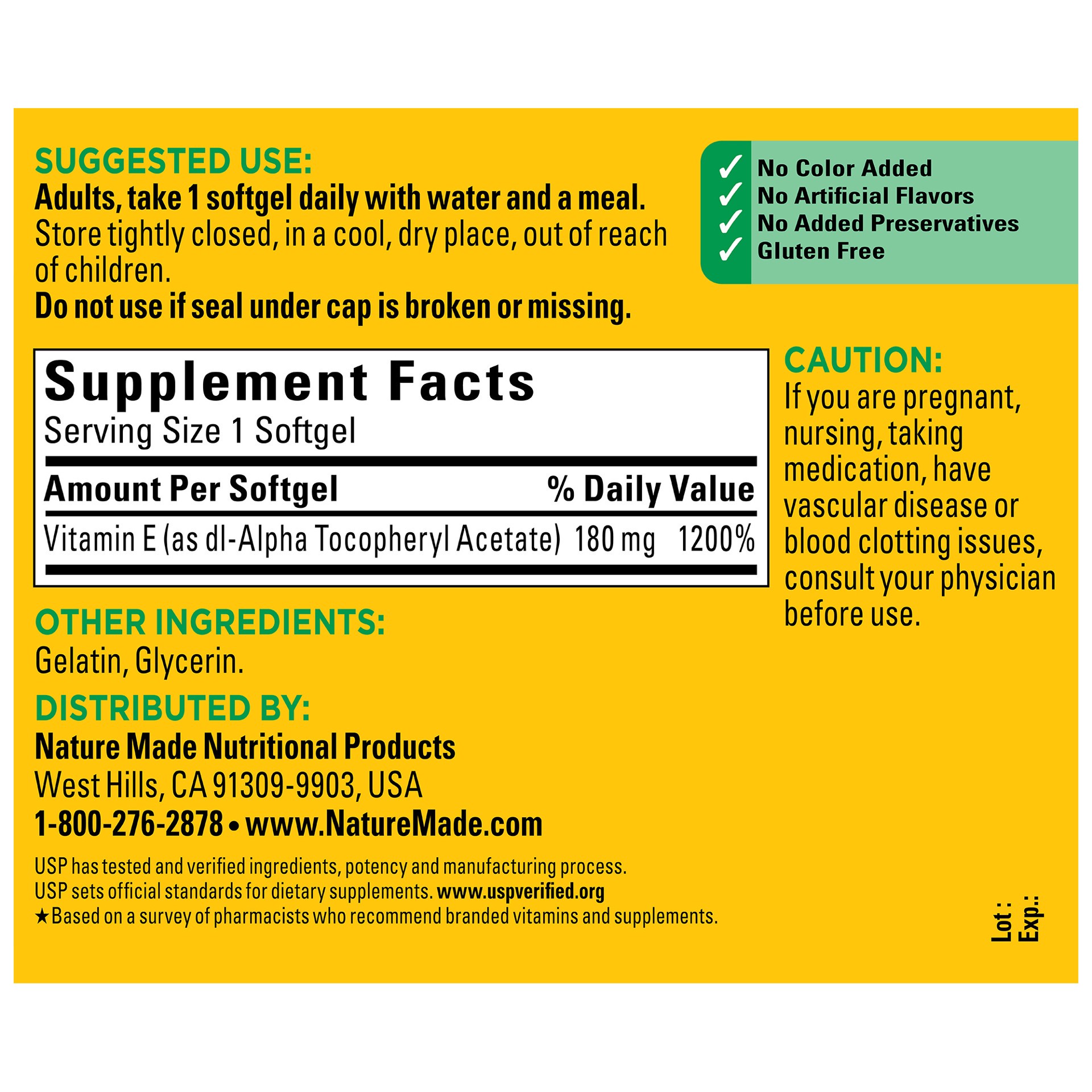 slide 7 of 7, Nature Made Vitamin E 180 mg (400 IU) dl-Alpha, Dietary Supplement for Antioxidant Support, 180 Softgels, 180 Day Supply, 180 ct