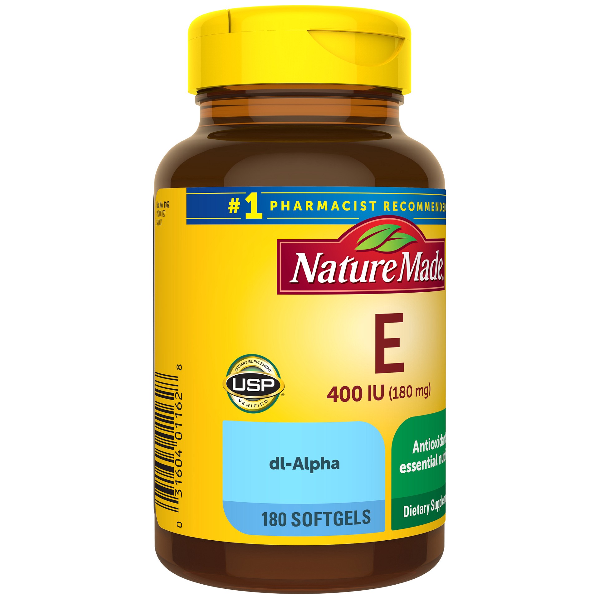 slide 6 of 7, Nature Made Vitamin E 180 mg (400 IU) dl-Alpha, Dietary Supplement for Antioxidant Support, 180 Softgels, 180 Day Supply, 180 ct