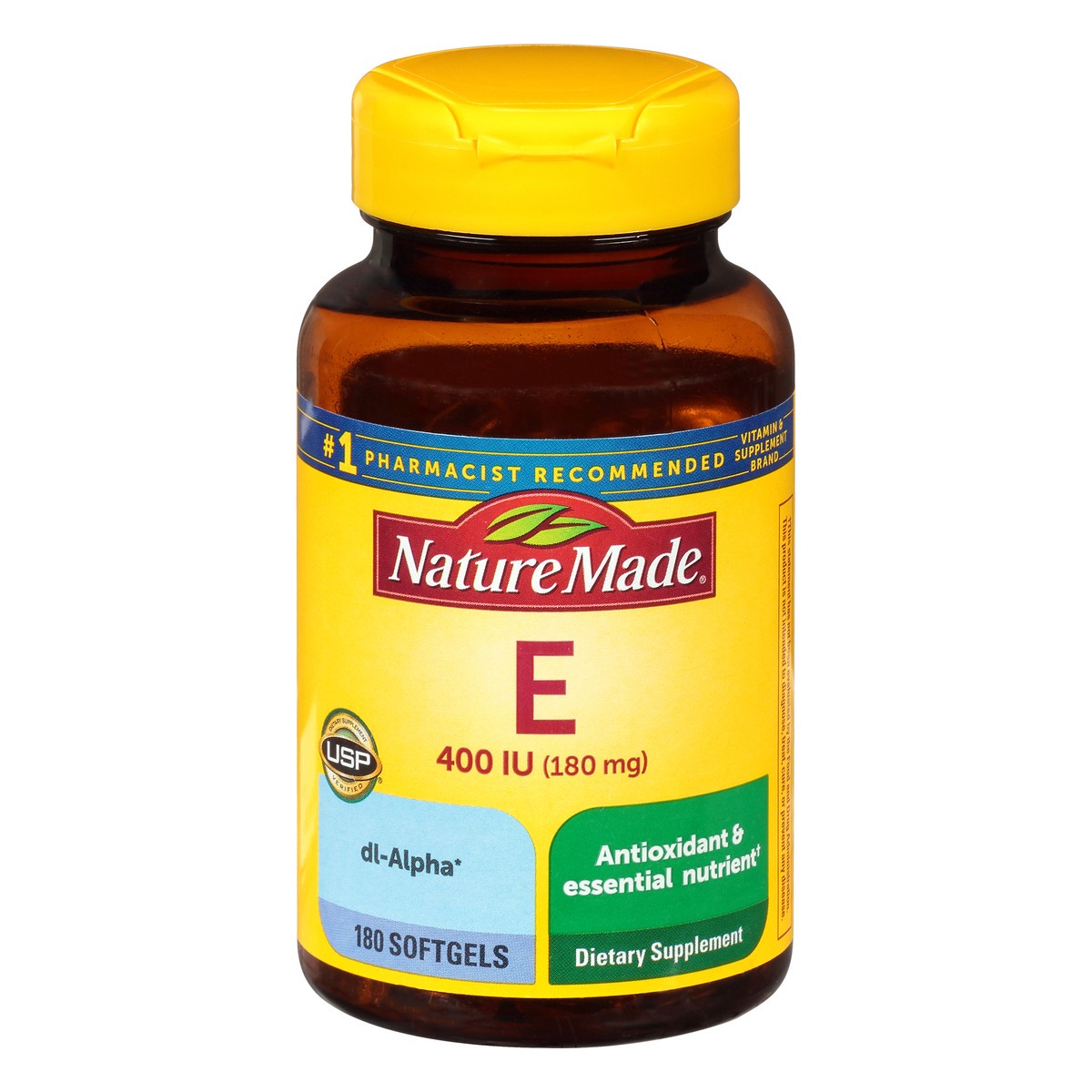 slide 1 of 7, Nature Made Vitamin E 180 mg (400 IU) dl-Alpha, Dietary Supplement for Antioxidant Support, 180 Softgels, 180 Day Supply, 180 ct