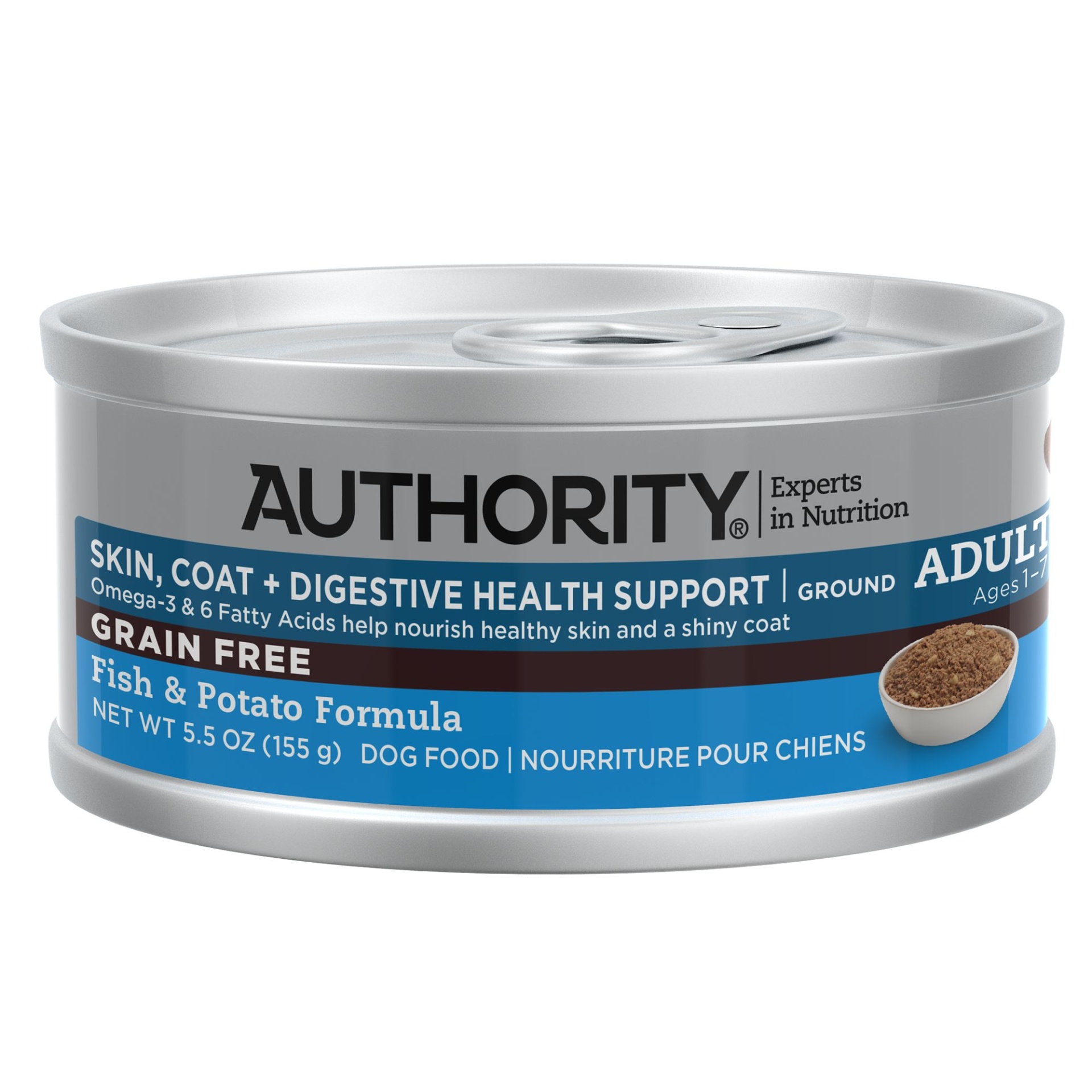slide 1 of 1, Authority Skin, Coat + Digestive Healthy Support Ground Entree Wet Adult Dog Food - Grain Free, 5.5 oz
