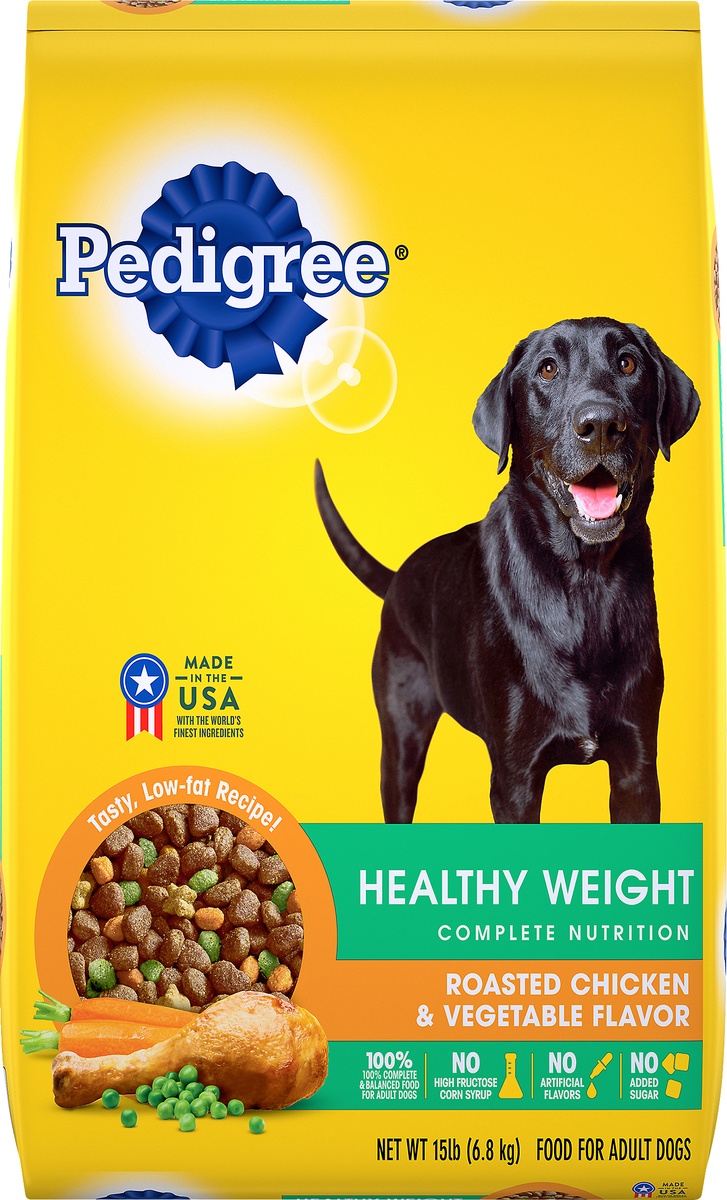slide 8 of 10, PEDIGREE Healthy Weight Adult Dry Dog Food Roasted Chicken & Vegetable Flavor Dog Kibble, 15 lb