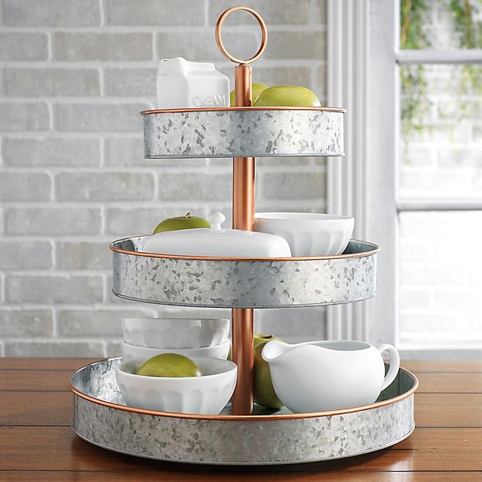 slide 2 of 4, Heritage Home Galvanized Metal and Copper 3-Tier Serving Stand, 1 ct