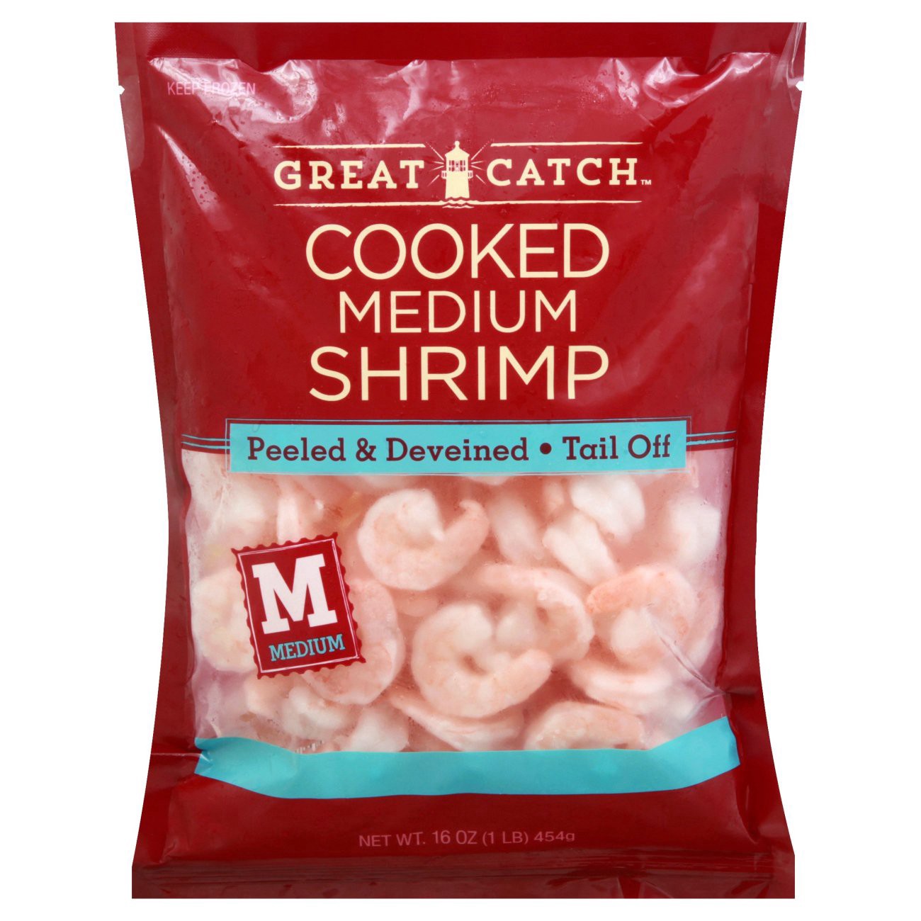 slide 1 of 1, Great Catch Medium Cooked Tail Off Peeled and Deveined Shrimp, 71-90 Count, 16 oz