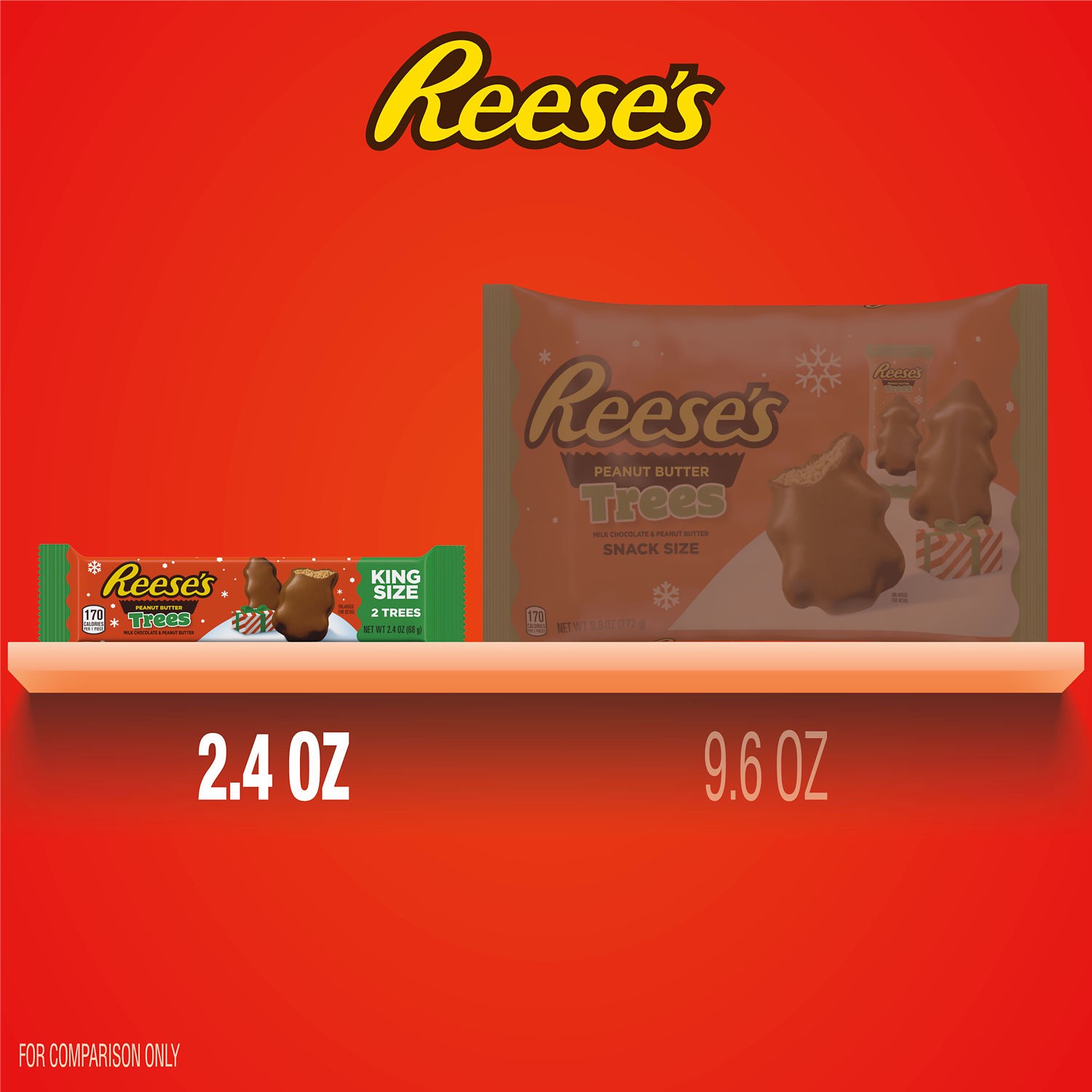 slide 3 of 8, Reese's Milk Chocolate King Size Peanut Butter Trees, Christmas Candy Pack, 2.4 oz, 2.4 oz