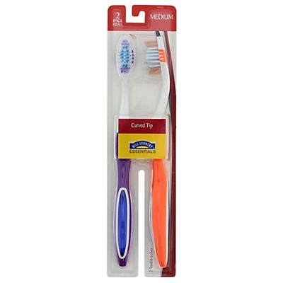 slide 1 of 1, Hill Country Fare Curved Tip Medium Toothbrushes - Colors May Vary, 2 ct