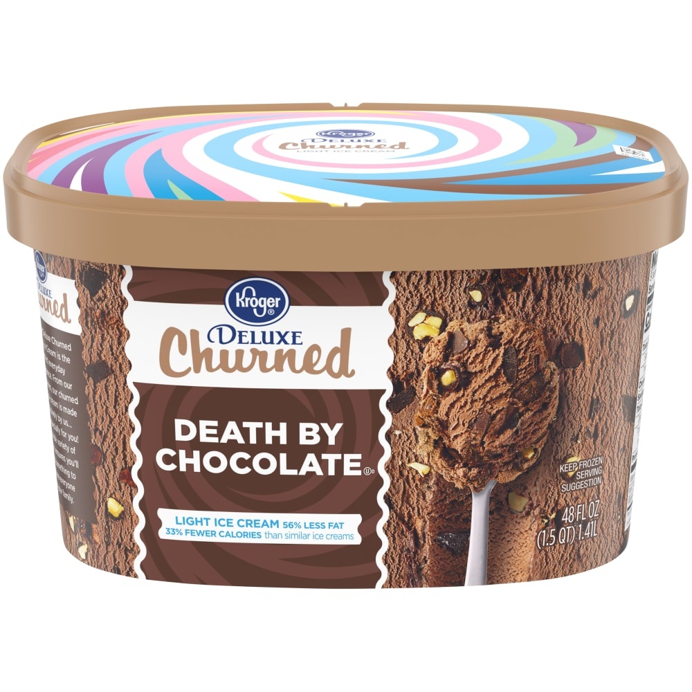slide 1 of 1, Kroger Deluxe Churned Death By Chocolate Light Ice Cream, 48 fl oz