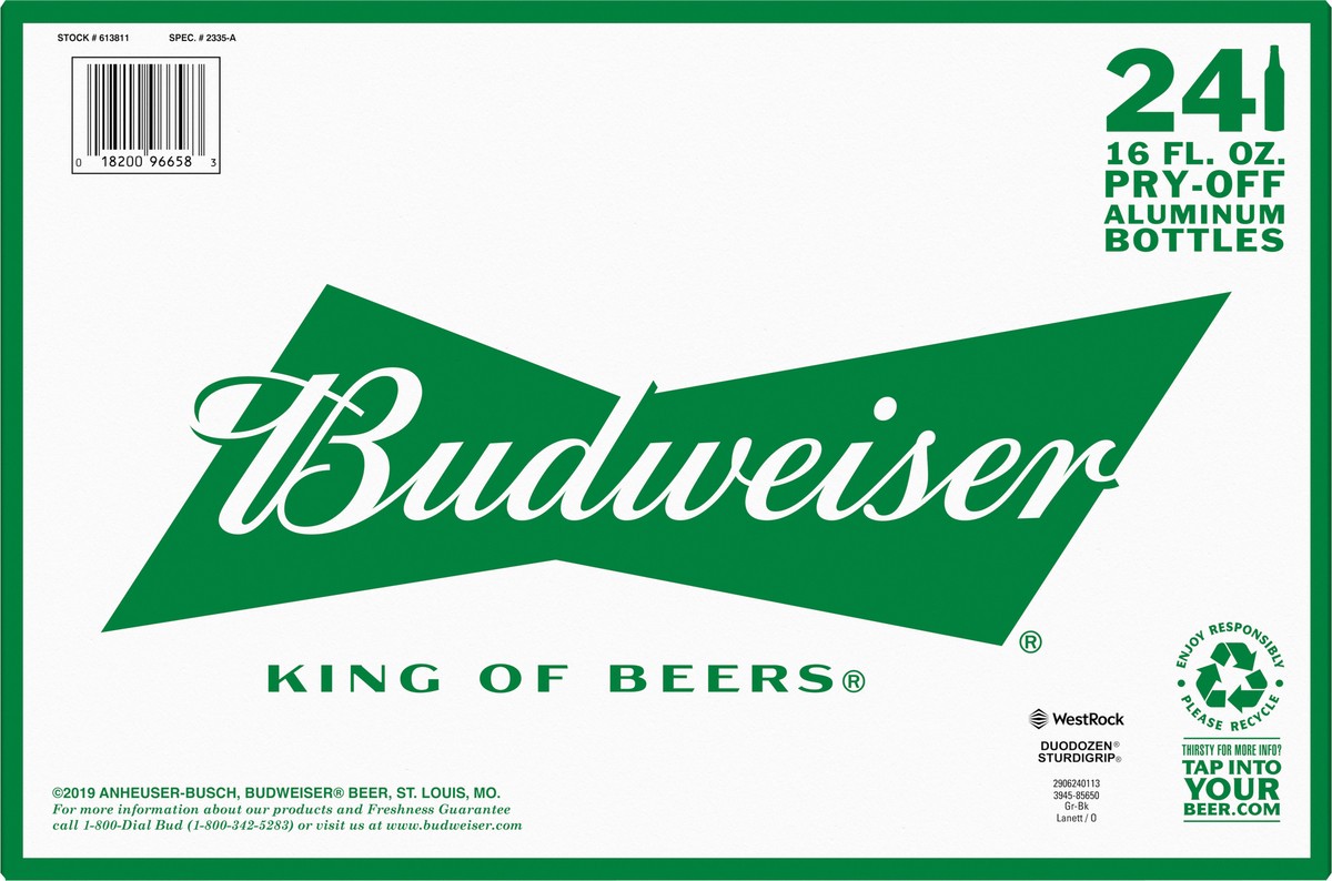 slide 7 of 8, Budweiser Lager Beer 24 - 16 fl oz Bottles, 5% ABV, 16 fl oz