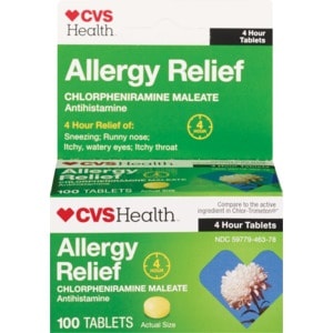 slide 1 of 1, CVS Health 4-Hour Allergy Relief Chlorpheniramine Maleate Tablets, 100 ct