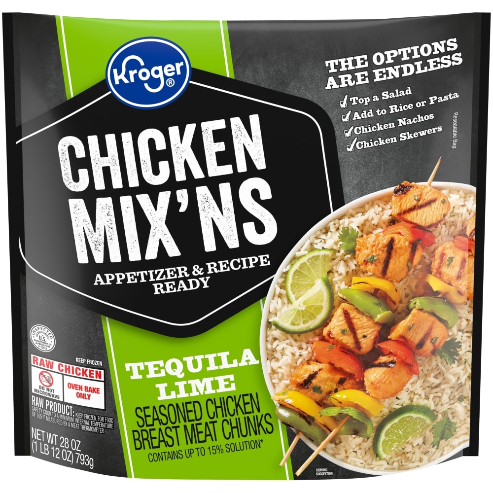 slide 1 of 1, Kroger Tequila Lime Chicken Mix'Ns Seasoned Chicken Breast Chunks, 28 oz