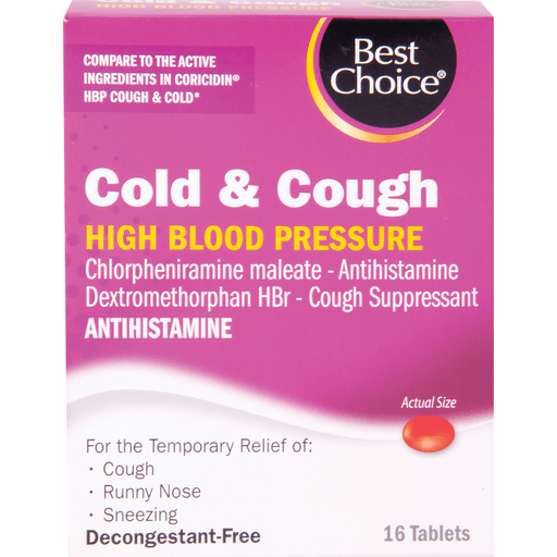 slide 1 of 1, Best Choice Cold Cough High Blood Pressure Tablets, 16 ct