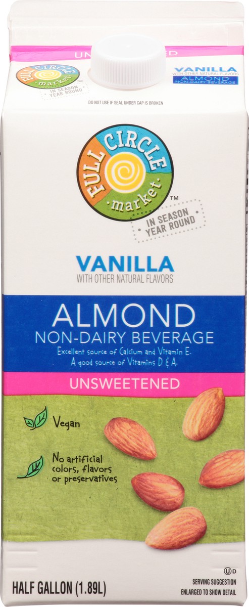 slide 6 of 14, Full Circle Market Full Circle Unsweetened Vanilla Almo, 1/2 gal