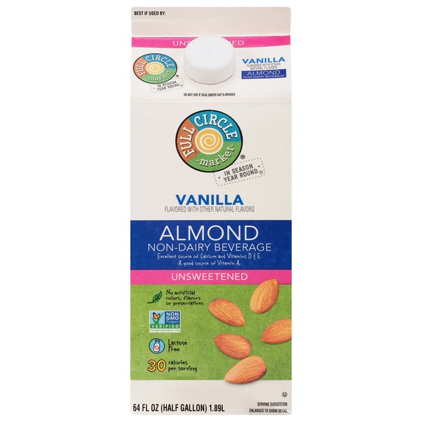 slide 1 of 6, Full Circle Market Unsweetened Non-Dairy Vanilla Almond Beverage 64 fl oz, 64 fl oz