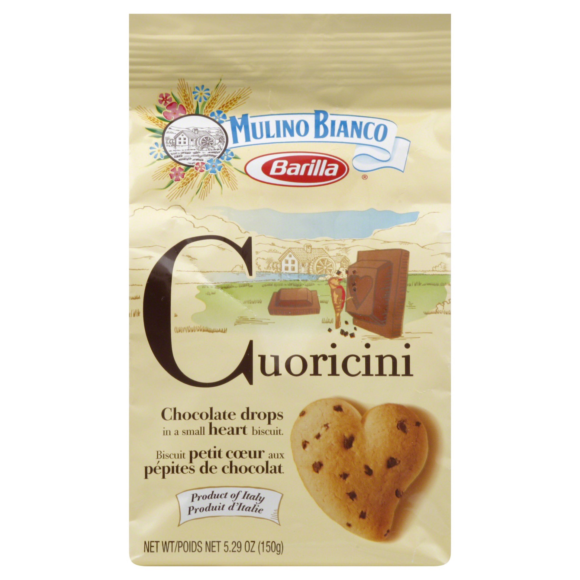 slide 1 of 8, Barilla Mulino Bianco Cuoricini Chocolate Chip Heart-Shaped Cookie, 5.3 oz