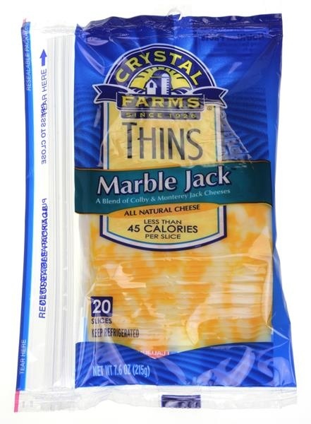 slide 1 of 1, Crystal Farms Marble Jack Cheese Thins, 7.6 oz