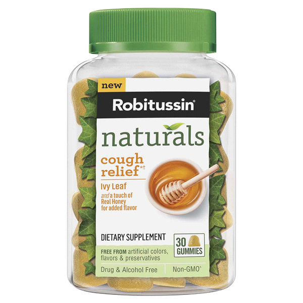 slide 1 of 1, Robitussin Naturals Cough Relief Honey & Ivy Leaf Gummies, 30 ct