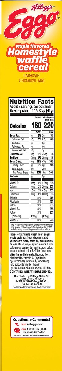 slide 4 of 10, Eggo Kellogg's Eggo, Breakfast Cereal, Maple Flavored Homestyle Waffle, Good Source of 8 Vitamins and Minerals, Family Size, 14.1oz Box, 14.1 oz