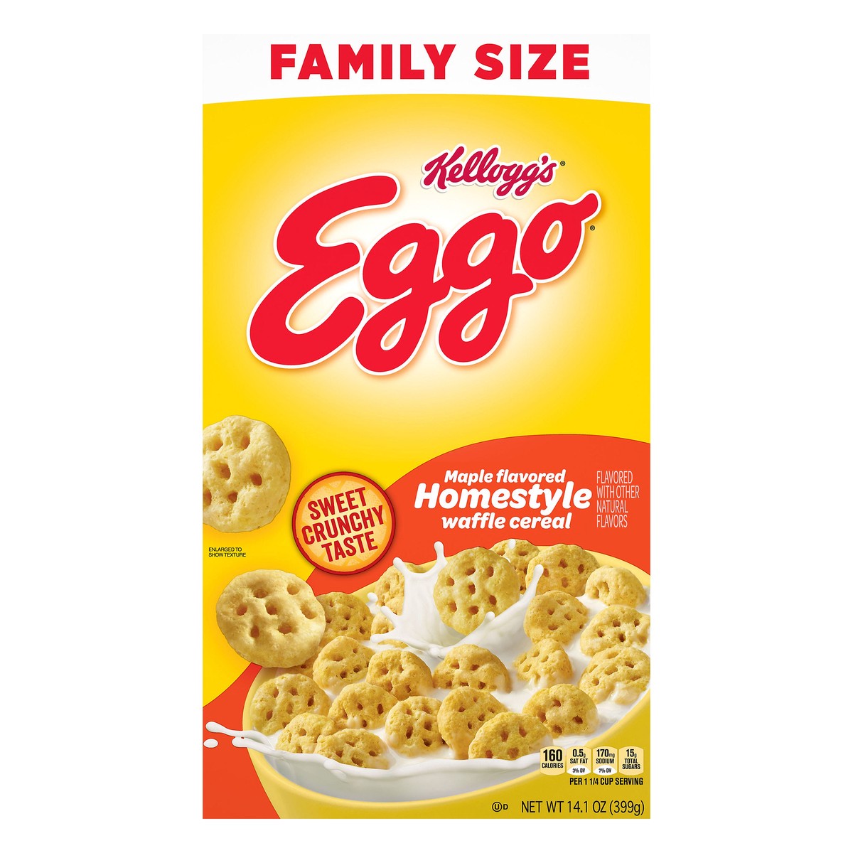 slide 6 of 10, Eggo Kellogg's Eggo, Breakfast Cereal, Maple Flavored Homestyle Waffle, Good Source of 8 Vitamins and Minerals, Family Size, 14.1oz Box, 14.1 oz