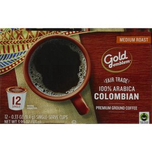 slide 1 of 1, Gold Emblem Fair Trade Colombian Premium Ground Coffee Single-Serve Cups- 12 ct, 12 ct