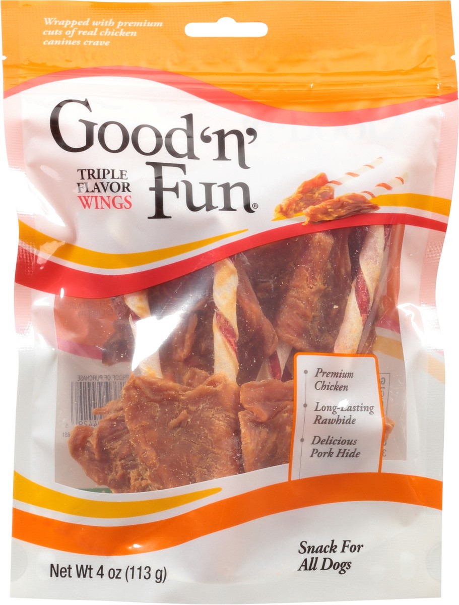 slide 3 of 9, Good 'n' Fun Triple Flavor Wings Snack for All Dogs 4 oz, 4 oz