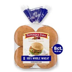 Pepperidge Farm 100% Whole Wheat Hamburger Rolls, 8-Pack Bag