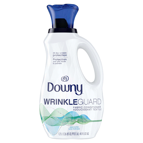 slide 1 of 1, Downy WrinkleGuard Liquid Fabric Softener and Conditioner, Unscented Bottle, 40 fl oz