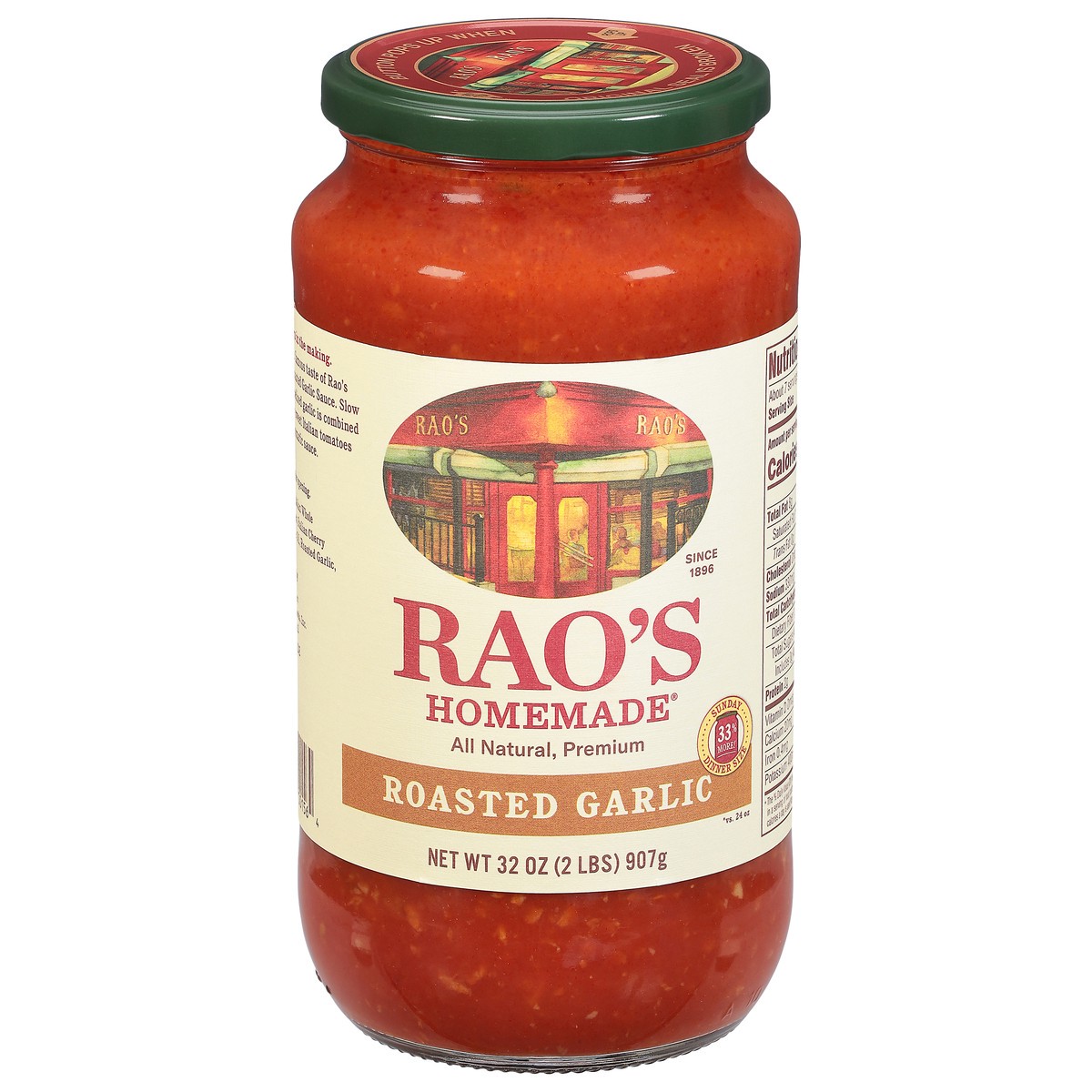 slide 1 of 9, Rao's Homemade Tomato Sauce | Roasted Garlic | 32 oz | Versatile Pasta Sauce | Carb Conscious, Keto Friendly | All Natural,  Premium Quality | Made with Sweet Italian Tomatoes and Caramelized Garlic, 12 oz