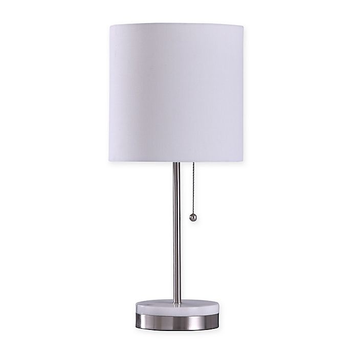 slide 1 of 2, Marmalade Marble-Accented LED Table Lamp with Fabric Shade - Brushed Steel, 1 ct