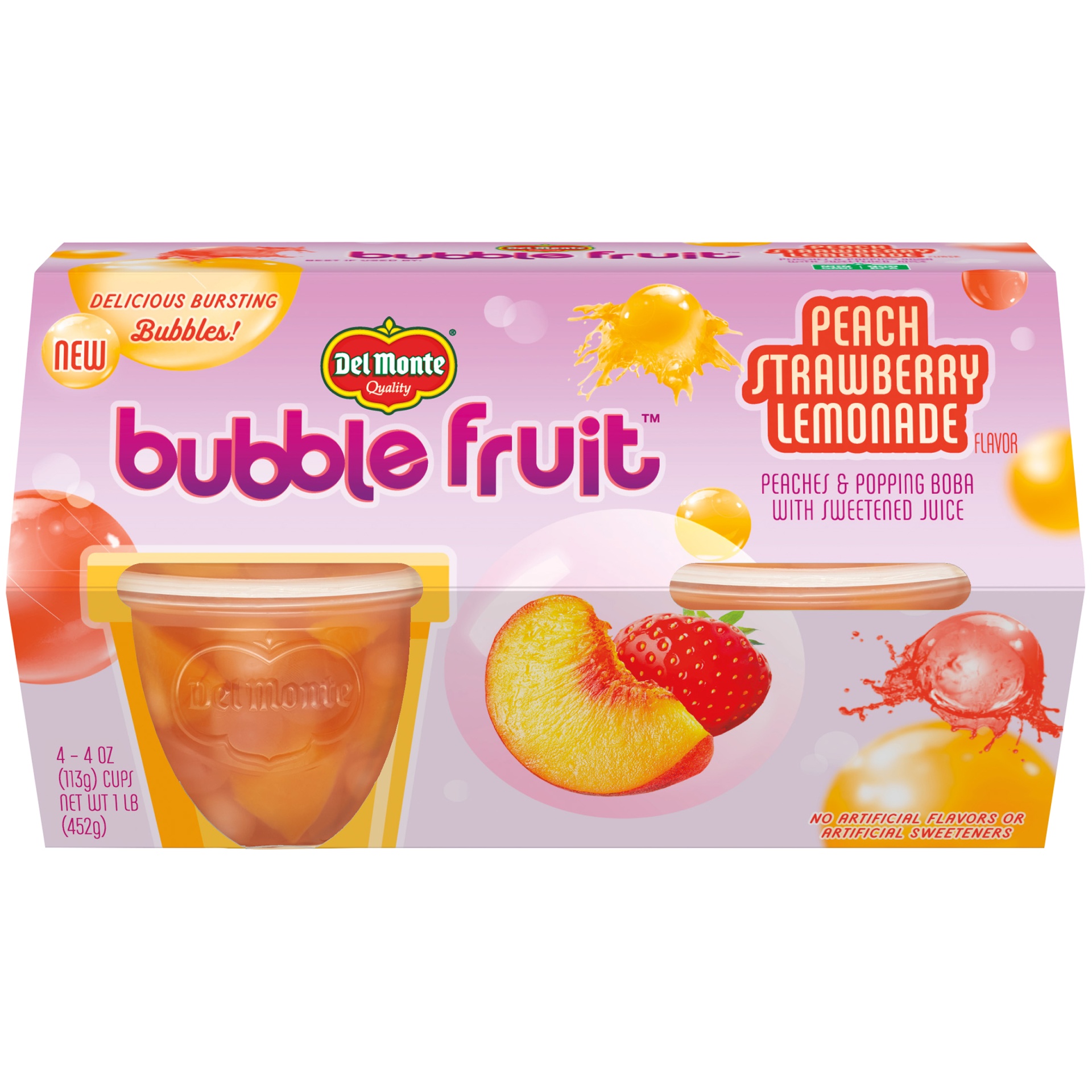 slide 1 of 5, Del Monte Bubble Fruit Peach Strawberry Lemonade cups, 4 ct; 4 oz