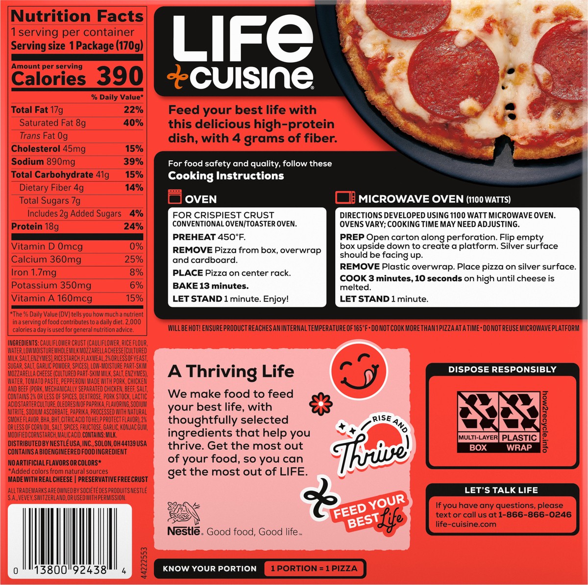 slide 5 of 9, Life Cuisine Frozen Pizza Pepperoni Cauliflower Crust Pizza, High Protein Gluten Free Frozen Pizza Dinner, 6 oz