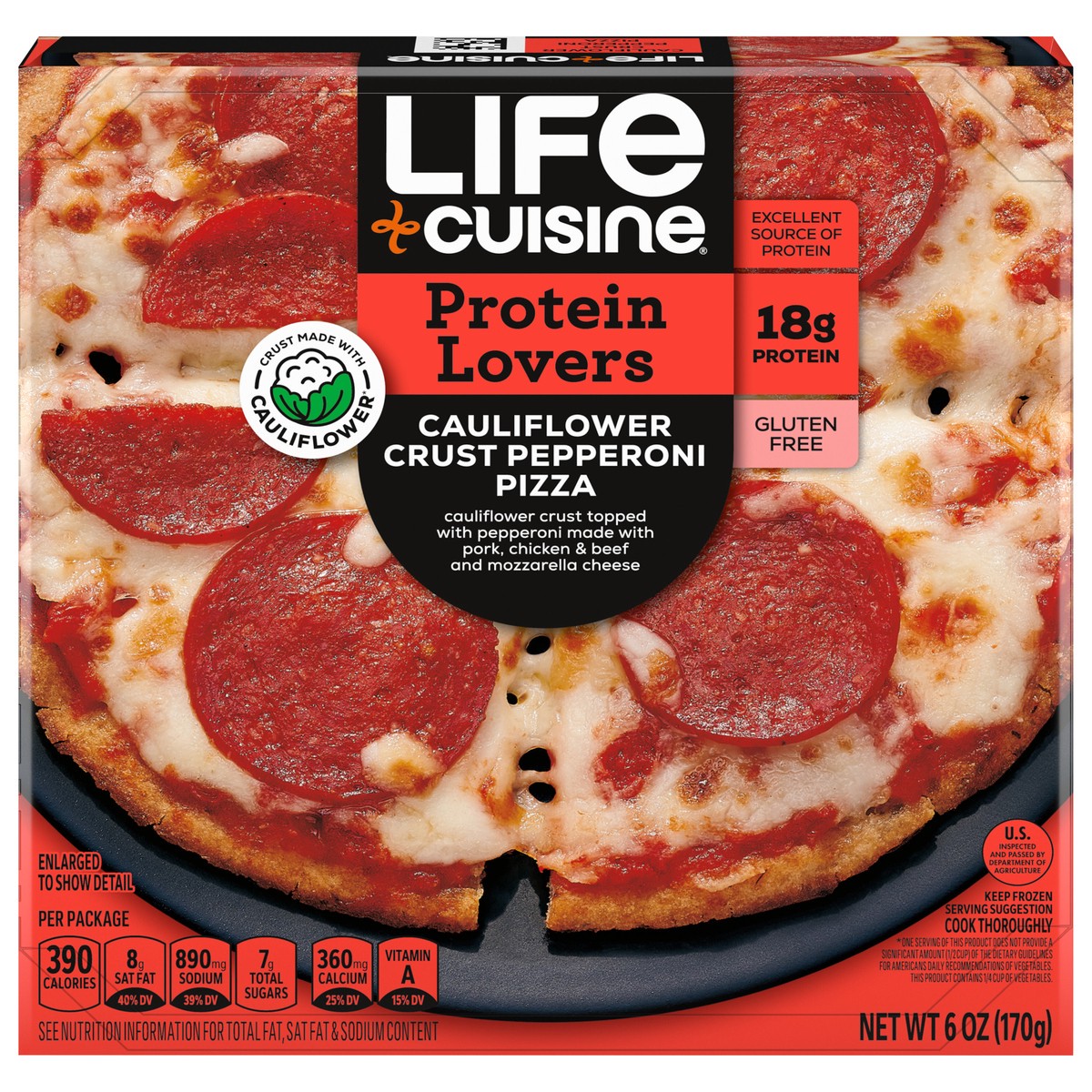 slide 1 of 9, Life Cuisine Frozen Pizza Pepperoni Cauliflower Crust Pizza, High Protein Gluten Free Frozen Pizza Dinner, 6 oz