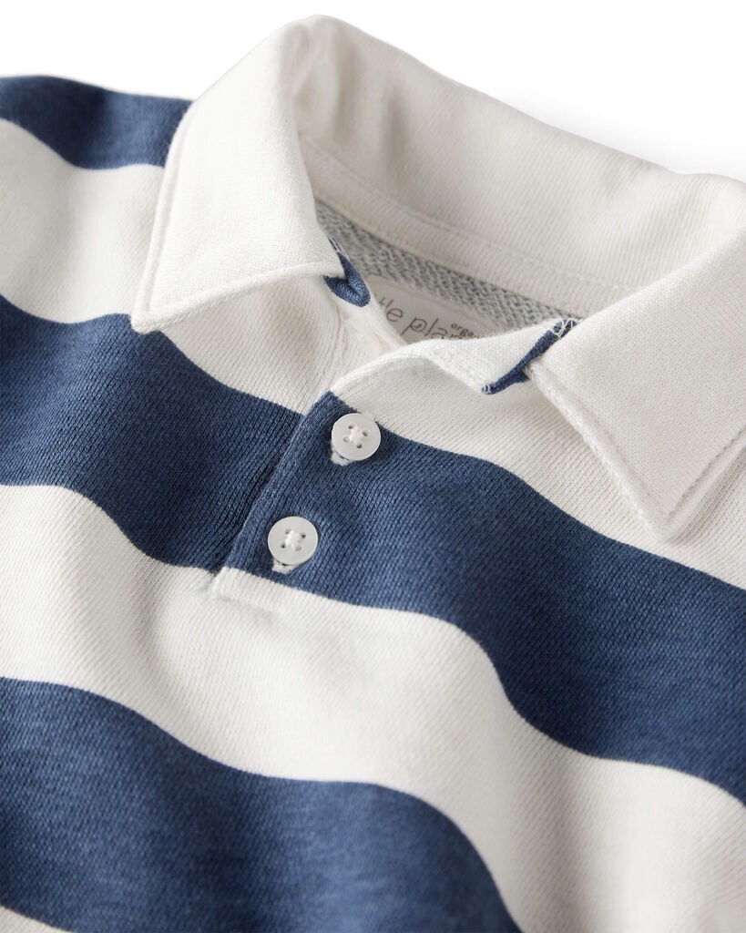 slide 2 of 3, Littleplanet Toddler Boy Organic Cotton Henley Top in Stripes Merchant Navy, Whitecap 4T, 1 ct