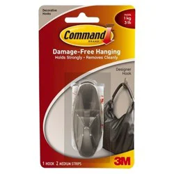 3M Command Damage-Free Hanging Designer Medium Brushed Nickel Hook