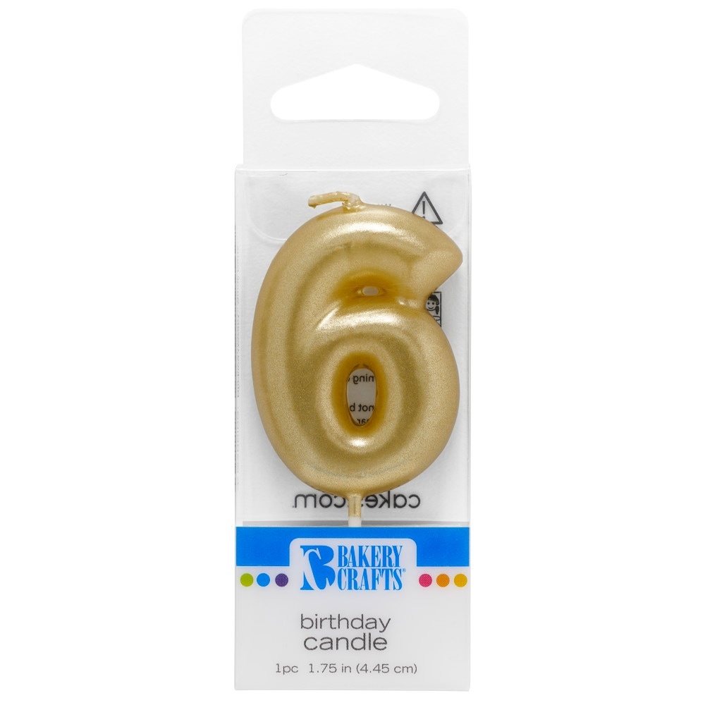 slide 1 of 1, Bakery Crafts Gold Numeral Six Birthday Candle, 1 ct