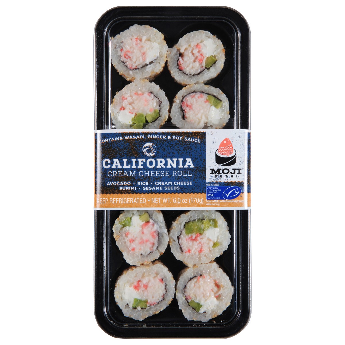 slide 1 of 12, Moji Sushi California Cream Cheese Roll 6.0 oz, 6 oz