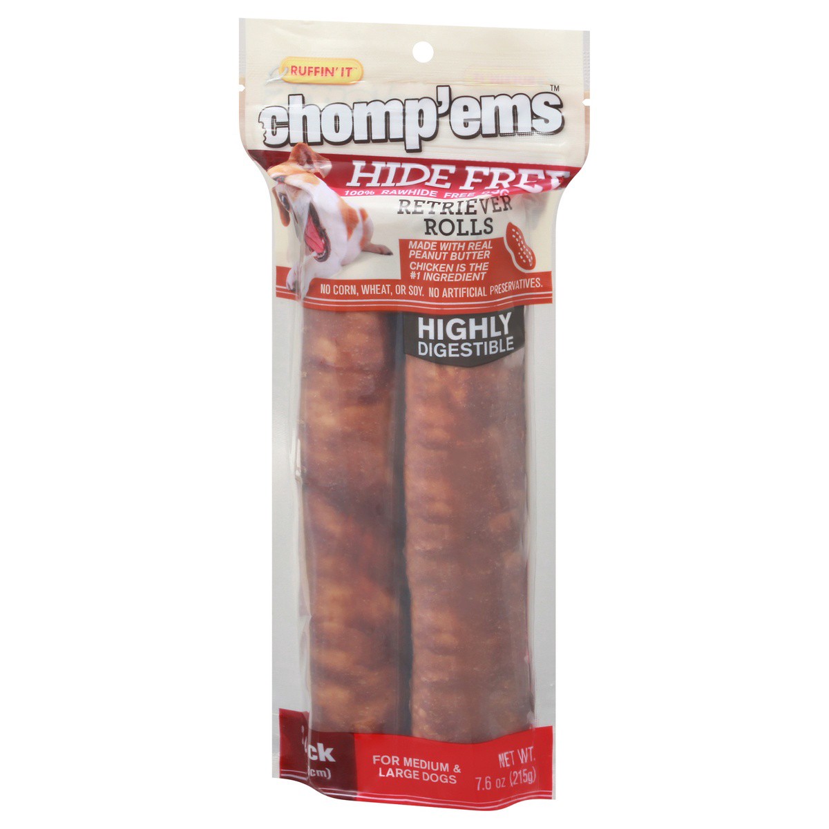 slide 3 of 9, Ruffin' It Chomp'ems 2 Pack Retriever Rolls Dog Chews 2 ea Bag, 2 ct
