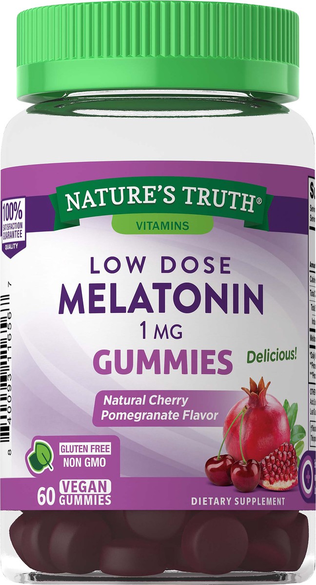 slide 3 of 5, Nature's Truth Low Dose Sleep Delicious Cherry Pomegranate Flavor Melatonin 60 Gummies, 1 mg