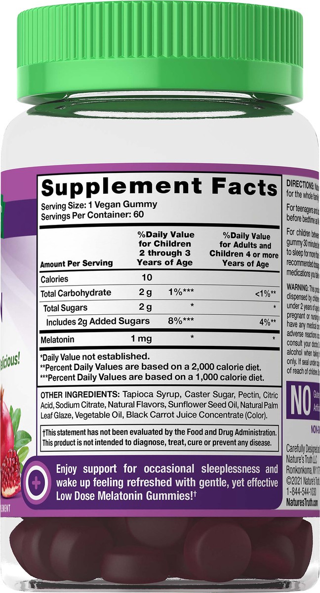 slide 5 of 5, Nature's Truth Low Dose Sleep Delicious Cherry Pomegranate Flavor Melatonin 60 Gummies, 1 mg