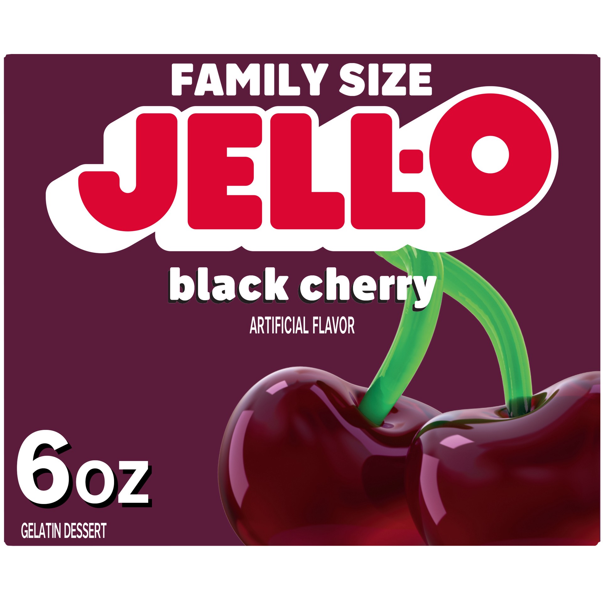 slide 1 of 5, Jell-O Black Cherry Artificially Flavored Gelatin Dessert Mix, Family Size, 6 oz Box, 6 oz