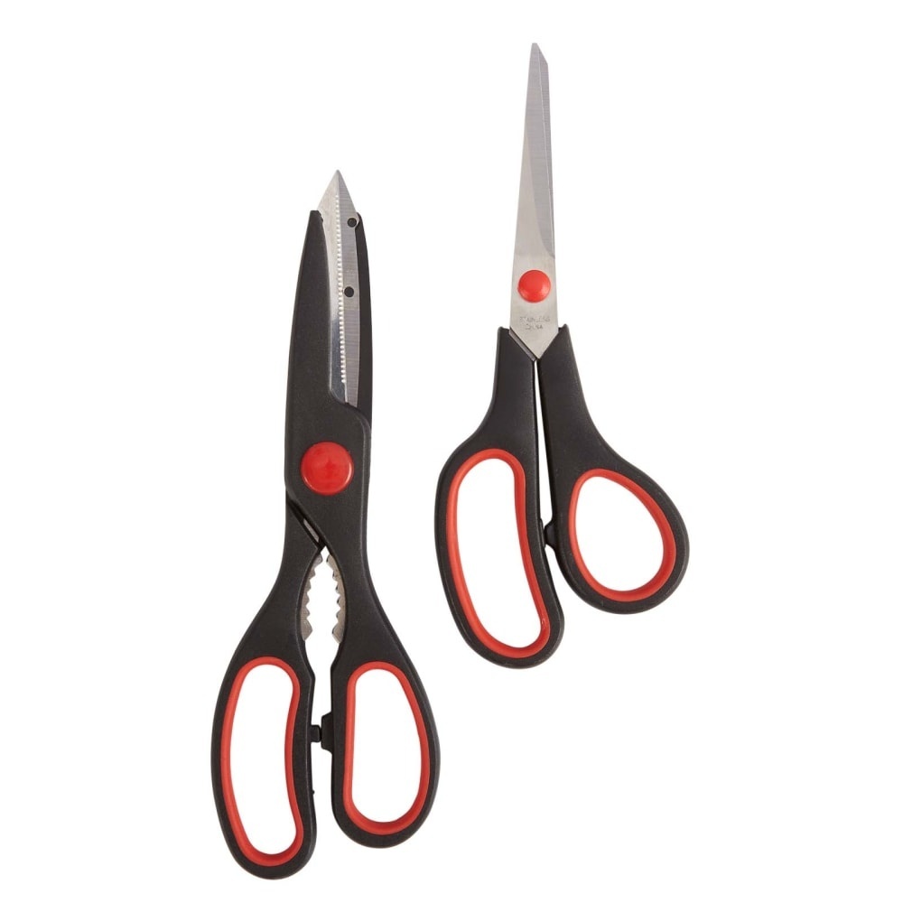 slide 1 of 1, Everyday Living Stainless Steel Kitchen Shears Black/Red, 2 ct