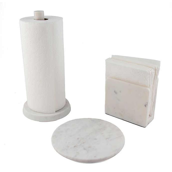 Premium Kitchen Countertop Marble Paper Towel Holder, Coastal 3
